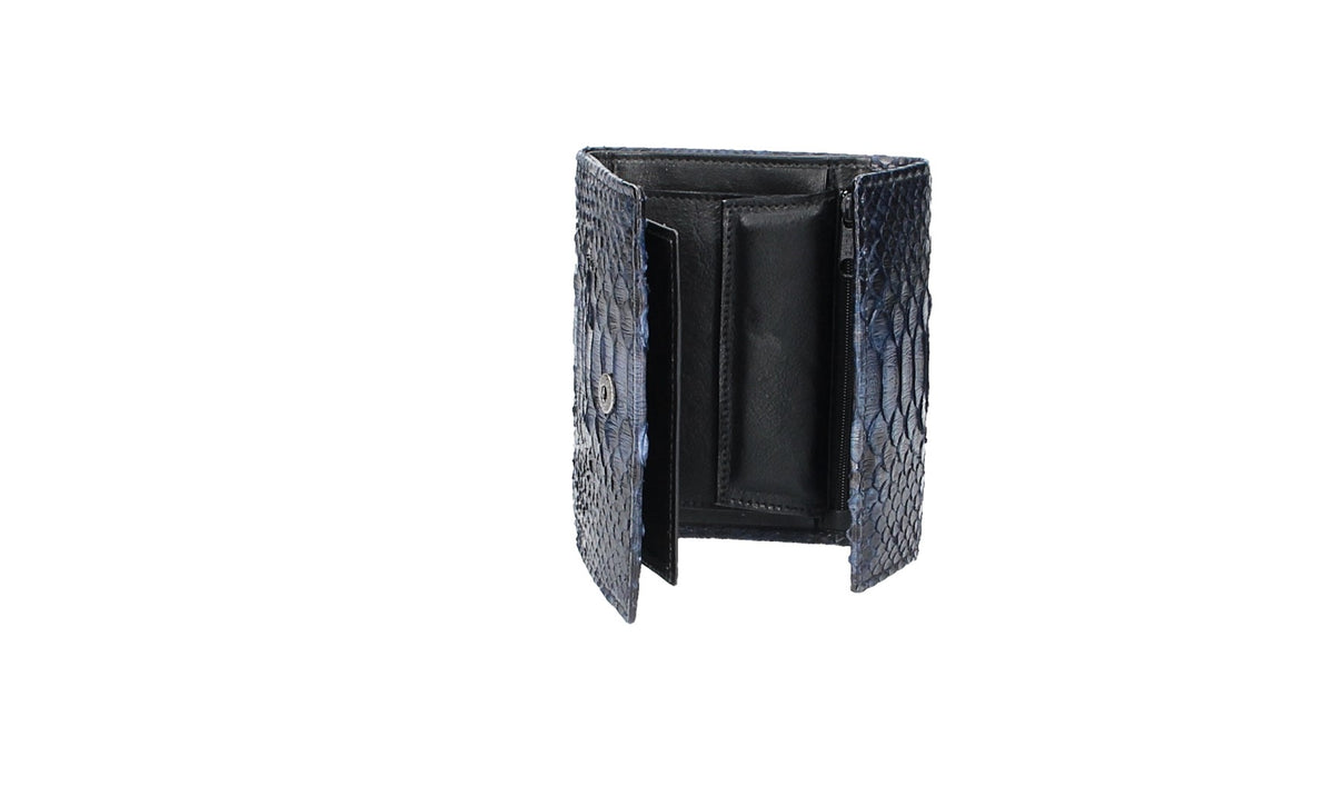 Damenbörse mit Überschlag in Blau aus echtem Schlangenleder - leder-accessoires.com