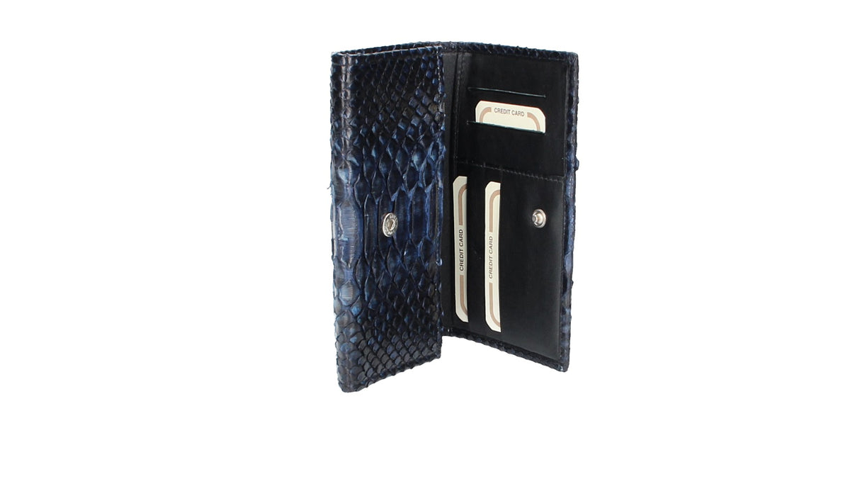 Langbörse mit Überschlag in Blau aus echtem Schlangenleder - leder-accessoires.com