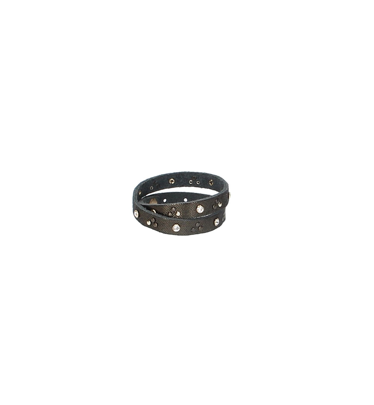 Armband Schwarz|Gold doppelt mit Nieten und Swarovski aus Leder - leder-accessoires.com